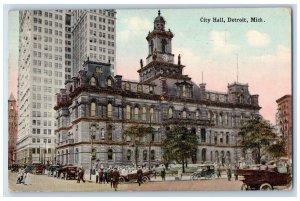 1915 City Hall Exterior Building Classic Cars Detroit Michigan Vintage Postcard 