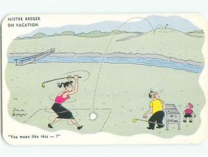 Unused Pre-1980 comic SUFFRAGE INTEREST - WOMAN GOLF BETTER THAN MEN k3452@