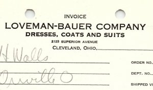 1938 LOVEMAN-BAUER CO. CLEVELAND OH DRESSES COATS SUITS BILLHEAD INVOICE Z1176