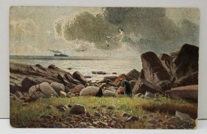 Artist Signed Sea Scape Ship Ocean Rocks Postcard C12