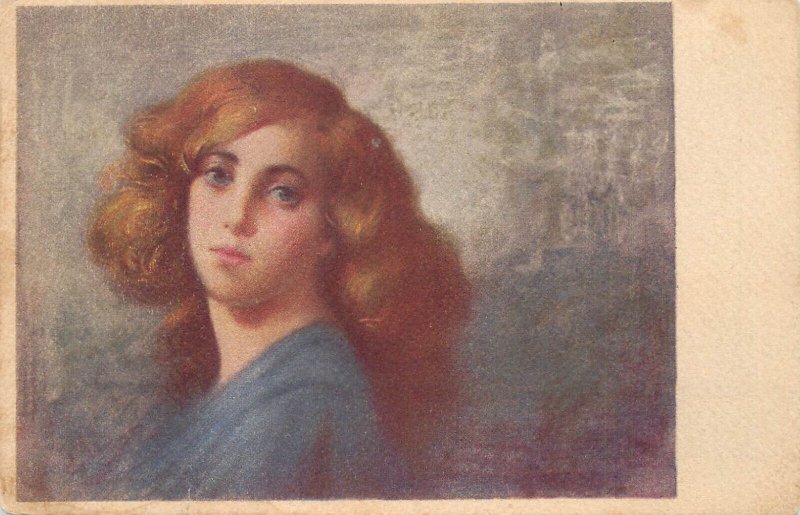 Italian illustrator drawn beauty lady portrait vintage postcard