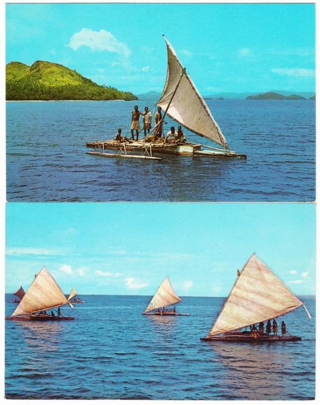 Fiji Outrigger Canoe Sailboat Takia Lot of 2 Postcards 1950s-1960s