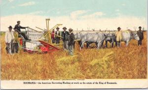 Roumania American Harvesting Machine at Work for King of Romania Postcard E33