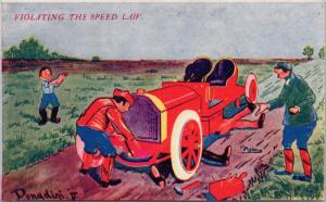 Violating The Speed Limit Car Running Over People Donaldini Unused Postcard E25