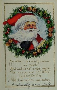 Circa 1910 Christmas Santa Claus List Wreath Vintage Postcard P59