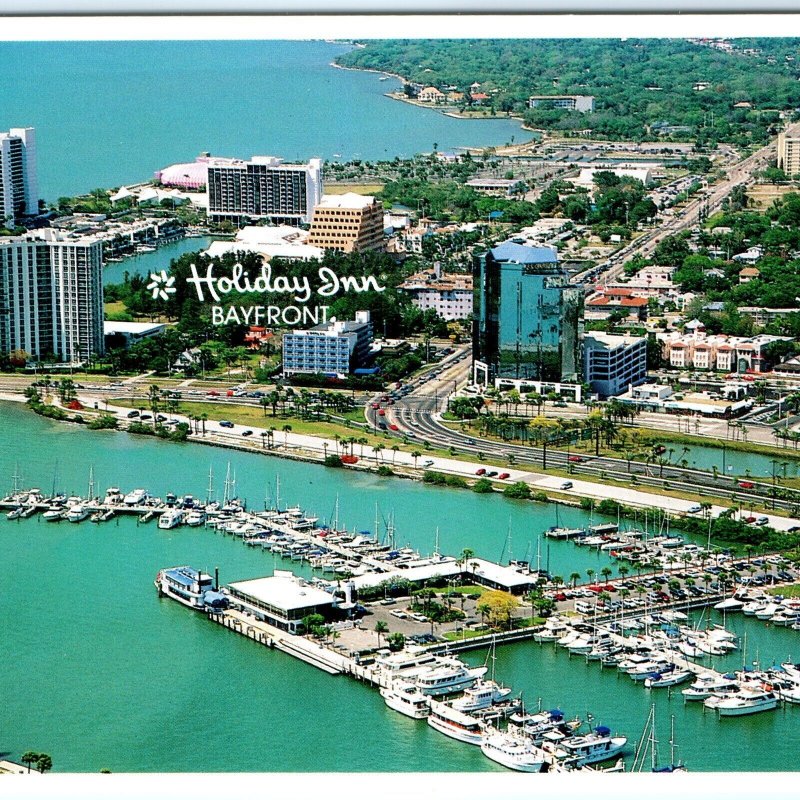 c1990s Sarasota, FL Holiday Inn Bayfront Marina Aerial View Chrome 4x6 PC M17