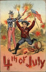 Fourth of July Uncle Sam Little Boy Fireworks Toy Pistol Patriotic c1910 PC
