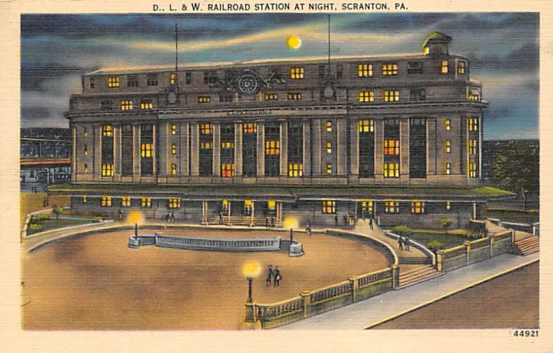 D., L. & W. Railroad Station at night Scranton, Pennsylvania PA  