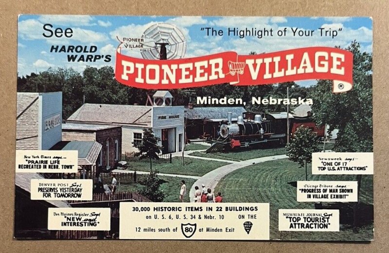 POSTCARD UNUSED - HAROLD WARP'S PIONEER VILLAGE, MINDEN, NEBRASKA - ADS ON BACK