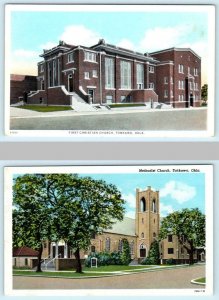 2 Postcards TONKAWA, Oklahoma OK ~ First Christian Church, Methodist Church