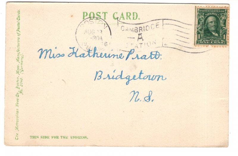 Appleton Chapel, Harvard College, Cambridge Massachusetts, Used 1906 Flag Cancel