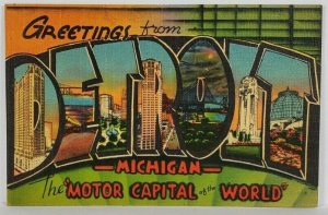 Michigan DETROIT Large Letter Greeting Motor Capital of the World Postcard R19