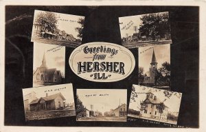 J64/ Hersher Illinois RPPC Postcard c1910 7View Railroad Depot School  329