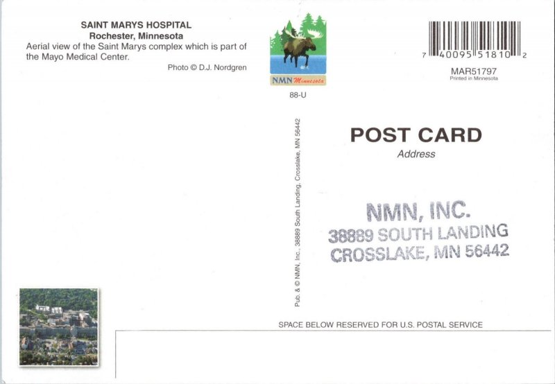 Continental Postcard- Aerial View Saint Marys Hospital Rochester, Minnesota CE5