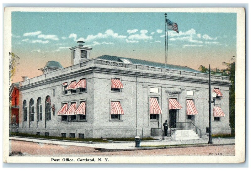 c1920 Post Office Exterior Building Cortland New York Vintage Antique Postcard