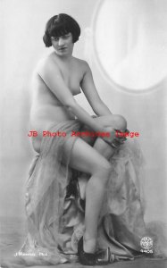 918727-Studio Shot, RPPC, Beautiful Risque Nude French Woman with Drape on Leg