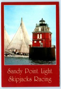 BALTIMORE, Maryland MD ~ Skipjacks Race SANDY POINT LIGHTHOUSE 4x6 Postcard