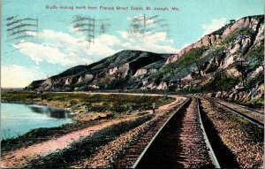 Vtg St Joseph Missouri MO Bluffs from Francis Street Railroad Depot Postcard