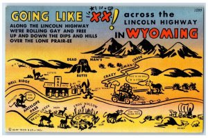 1952 Going Like Lincoln Highway Broadway Map Wyoming Vintage Antique Postcard