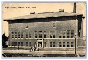 c1910's Webster City Iowa High School Campus Building Students Vintage Postcard