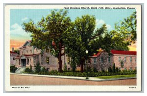 Postcard KS First Christian Church Manhattan Kansas Vintage Standard View Card 