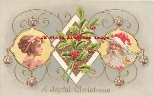 Christmas, Meeker No 576, Red Cap Santa & Young Girl Praying, Art Nouveau