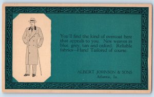 Man Overcoat Albert Johnson & Sons Atlantic IA Fashion Advertising Postcard