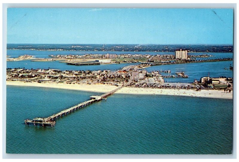 c1950's Air View Of Sparkling Pier Bridge Clearwater Beach Florida FL Postcard