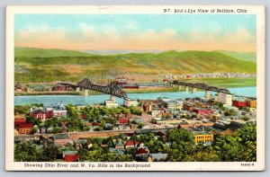 Bellaire Ohio~Birds Eye View Of City & Bridges Over River~American Art~Postcard