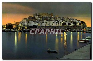 Postcard Modern Peniscola Castellon night partial view