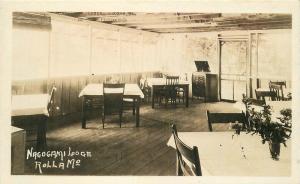 1920s Nagoami Lodge Interior Restaurant Rolla Missouri RPPC real photo 9624