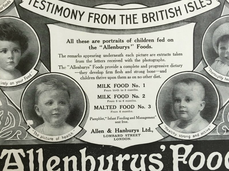 WW1 Era 1915 Newspaper Advert Page ALLENBURYS FOODS TESTIMONY FROM BRITISH ISLES