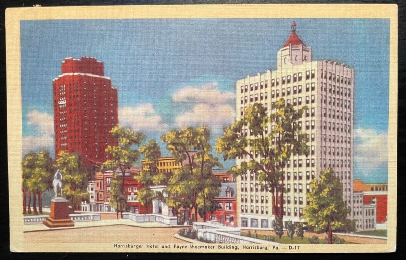 Vintage Postcard 1940 Harrisburger Hotel & Payne-Shoemaker Bldg, Harrisburg PA