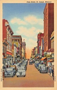 ST JOSEPH MISSOURI FELIX STREET-AUTOS-STOREFRONTS-SIGNS~1930s POSTCARD