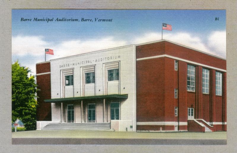 Barre Municipal Auditorium, Vermont, unused linen Tichnor Postcard