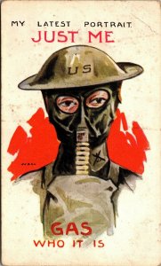 Comic Postcard A/S Bernhardt Wall US Soldier Wearing Gas Mask Doughboy ~1910 M58