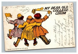 Vintage 1905 Comic Postcard -  Three Drunk College Chums - Celebrating Win