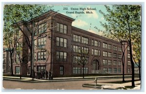 1910 Union High School Building Exterior Grand Rapids Michigan MI Trees Postcard