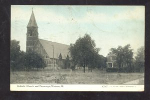 MATOON ILLINOIS CATHOLIC CHURCH PARSONAGE VINTAGE POSTCARD ELDRID ILL MILLER