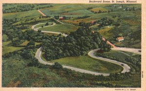 St. Joseph MO-Missouri, Boulevard Scene Hiking Trail Pathways Vintage Postcard