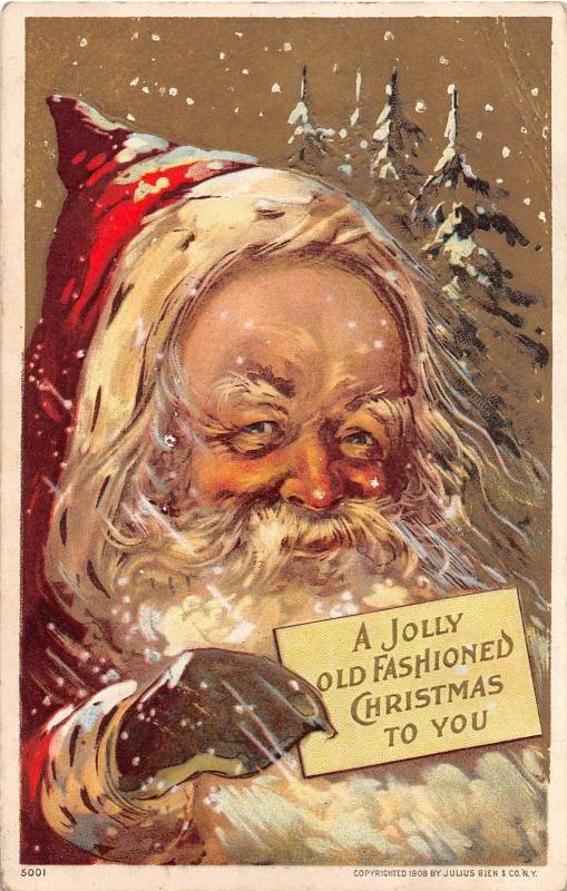 E42/ Santa Claus Merry Christmas Holiday Postcard 1909 Julius Bien Snow Gold 9