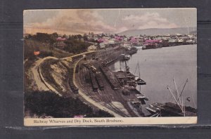 QUEENSLAND, BRISBANE, RAILWAY WHARVES & DRY DOCK, 1912 ppc used in Victoria