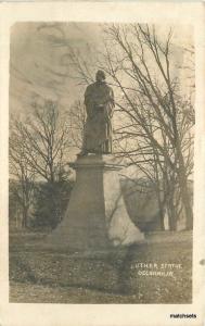 1912 Lutheran Statue DECORAH IOWA RPPC real photo postcard 4795