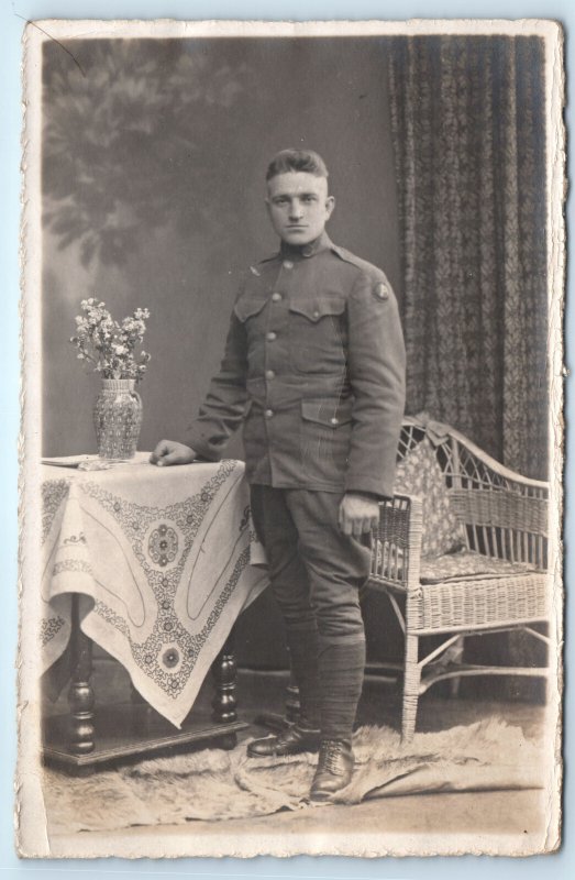 RPPC WWI Soldier 3rd Army Patch Real Photo Postcard