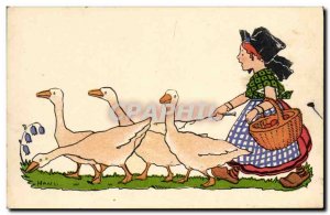 Old Postcard Fantasy Illustrator Child Alsace Hansi Geese