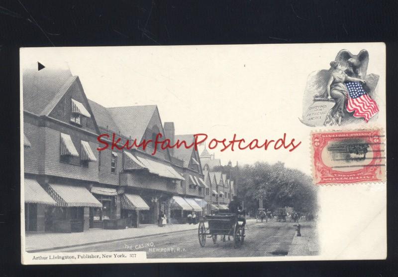 1901 NEWPORT RHODE ISLAND THE CASINO UNUSUAL RAILROAD STAMP OLD POSTCARD