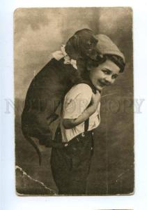 160979 CIRCUS Boy w/ DACHSHUND Vintage RPPC