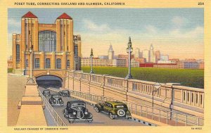 Posey Tube Tunnel Cars Alameda to Oakland California 1940s linen postcard