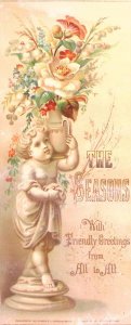 c1880 THE SEASONS FRIENDLY GRETINGS GEO. STINSON VICTORIAN TRADE CARD Z192