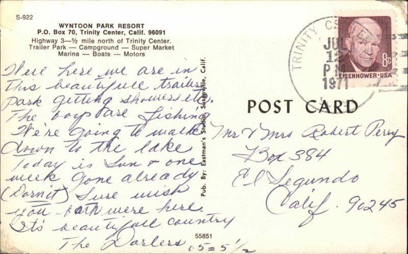 Wyntoon Park Resort CA Station Wagon Gas Pump Storefront c1950s-60s Postcard